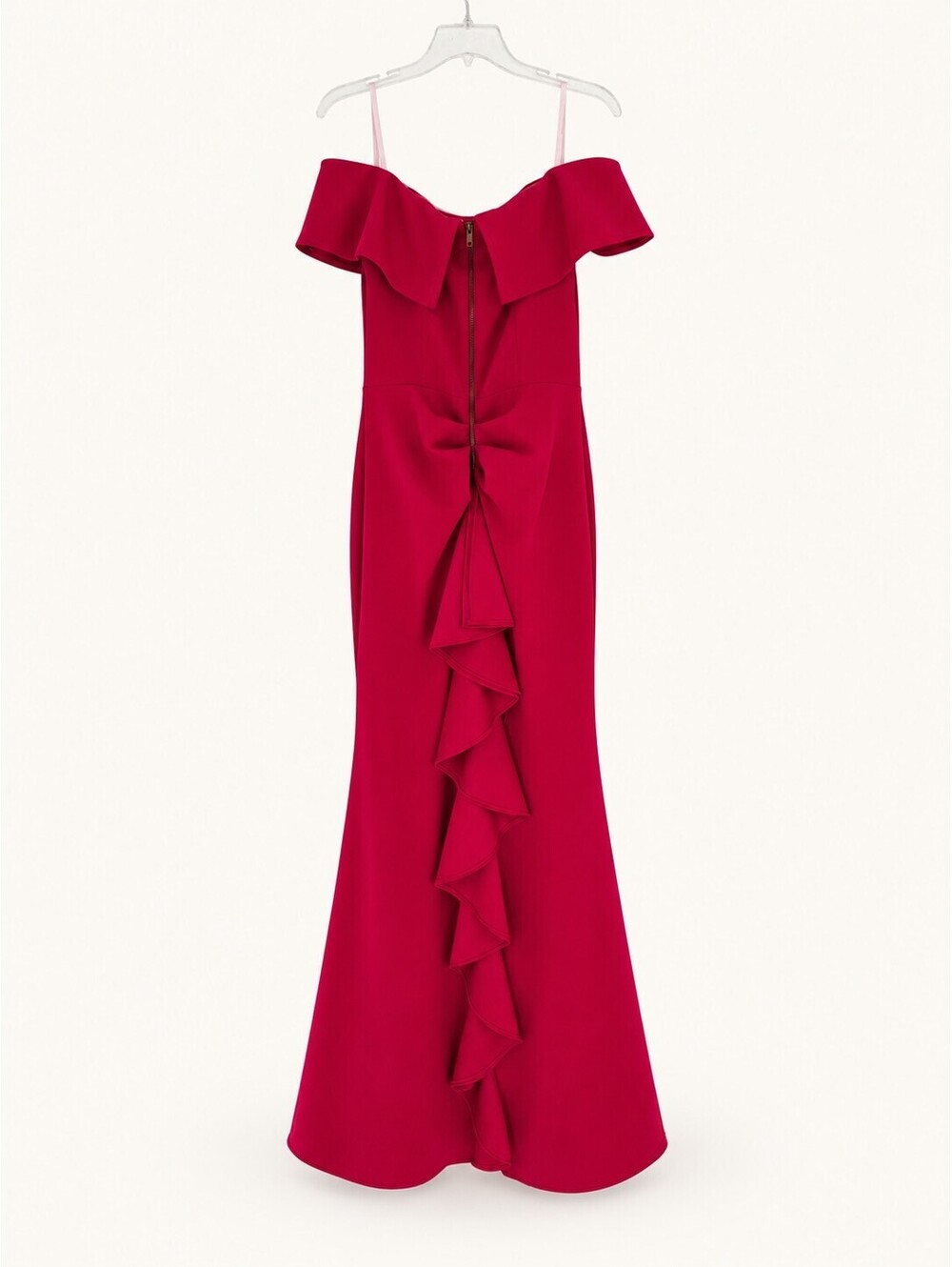Betsy & Adam Size 6 Raspberry Off Shoulder Ruffle Formal Gown - Picture 2 of 3